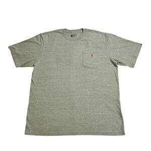 Carhartt Pocket T-Shirt Large Heather Green Loose Fit Tee Mens Workwear Logo‎